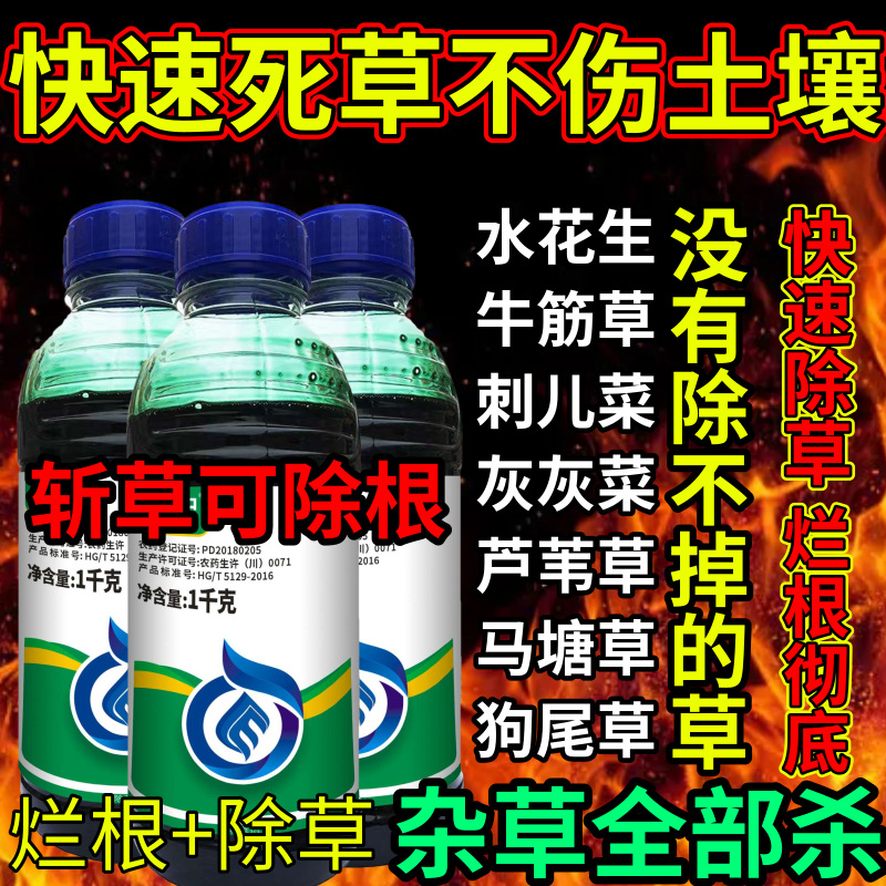 快速死草不伤土壤死根草剂斩草除根荒地果园专用除草剂草铵膦除草