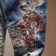 Distinctive Embroidered Jeans Men's Trendy Brand Elastic Spring New Beggar Chinese Style Straight Ripped Pants