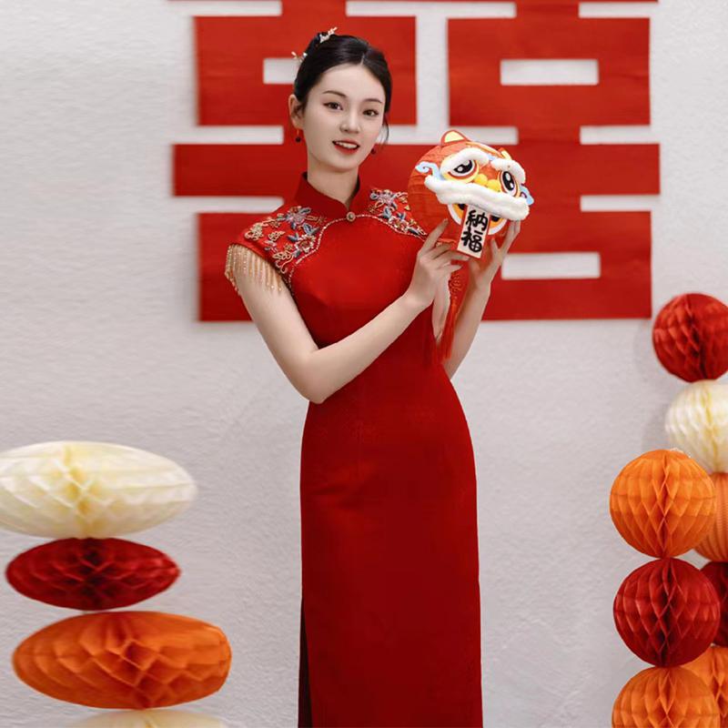 Mother's Toast Dress 2024 New Bridal Summer Red Morning Gown Chinese Style Improved Wedding Engagement Cheongsam Dress