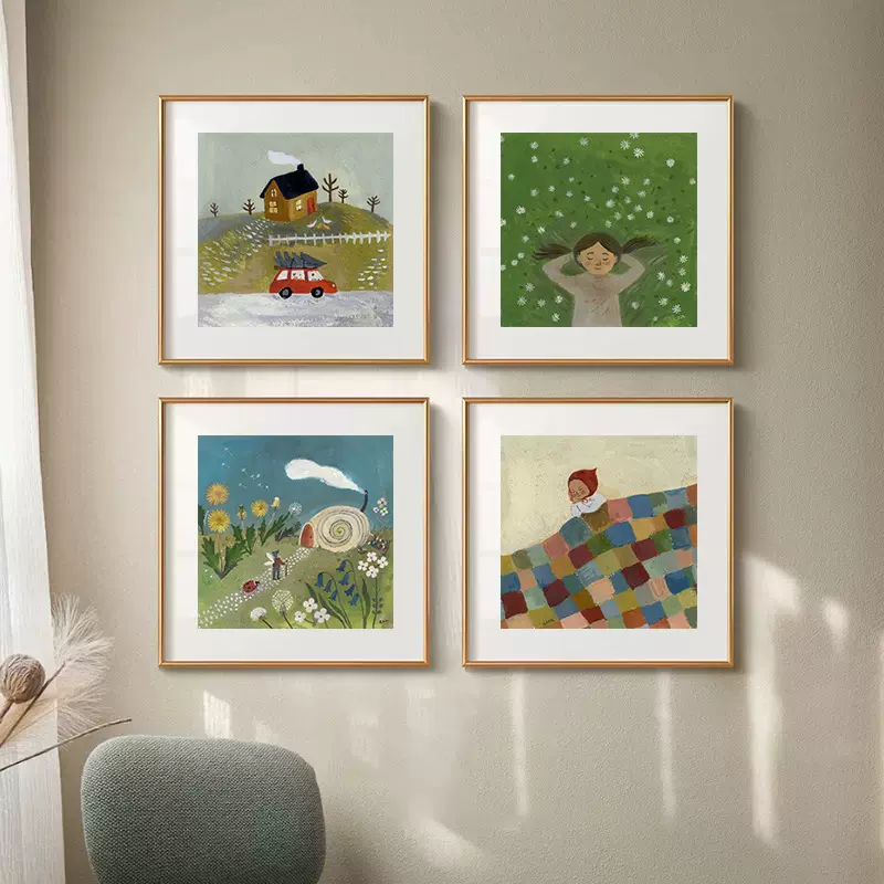 韩国ins卡通人物Sweet Dreams插画艺术装饰画芯北欧小众儿童挂画