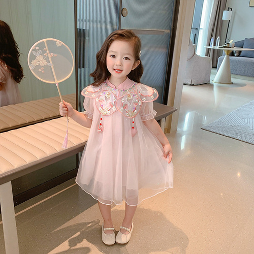 Girls Dress 2024 New Summer Clothes Ancient Style Fashionable Children's Clothes Baby Summer Princess Dress Children's Mesh Skirt
