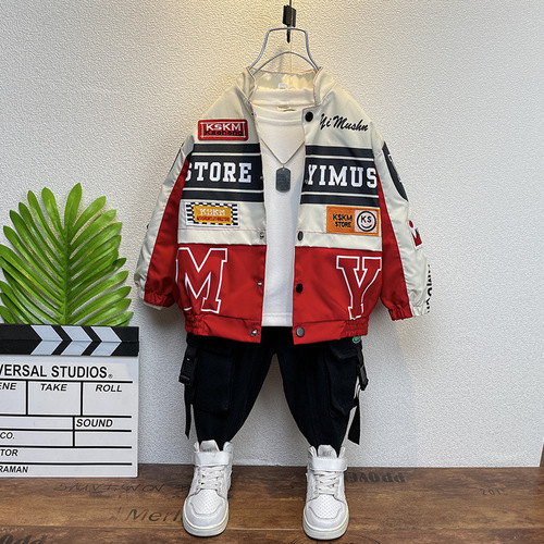 Boys' trendy brand motorcycle clothes  spring and autumn new Korean style children's handsome jacket boys' trendy cool jacket foreign trade