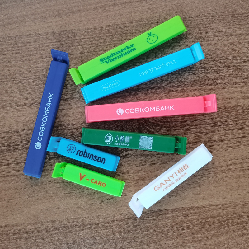 Clips de sellado de alimentos del fabricante, clips a prueba de humedad y para mantener la frescura para té, leche en polvo, refrigerios, bolsas de alimentos, clips de sellado de plástico con logotipo personalizado.