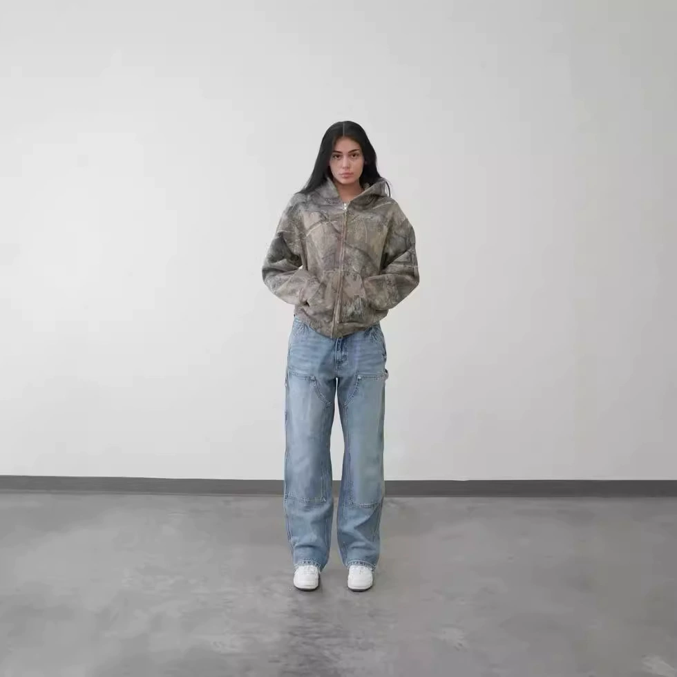 2024 женская камуфляжная толстовка с капюшоном кленовый лист с принтом негабаритный карманный повседневный пуловер женская толстовка на молнии