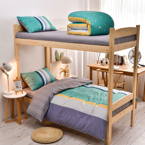 Set of three all-cotton student dormitory bedding items, minimalist style, including cotton sheets and duvet cover, group purchase wholesale, live streaming dropshipping