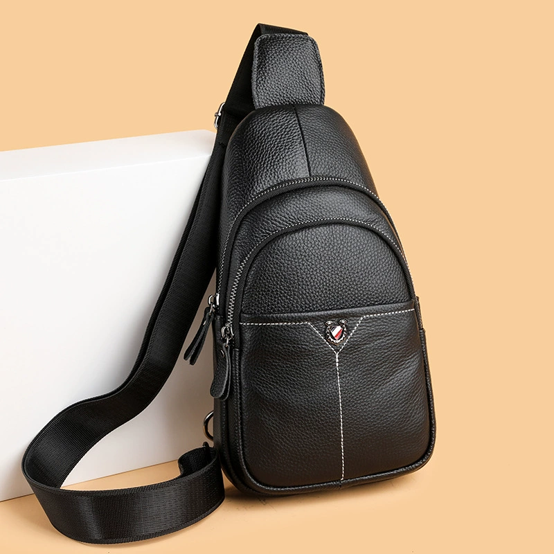 Chest bag, leather shoulder bag for leisure, capacious one-shoulder bag, genuine leather, cowhide