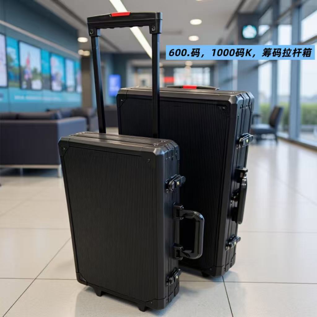 Factory Direct Sale of 600-1000 Chip Travel Cases, Customized Texas Hold'Em Poker Portable Black Type Pull-Rod Chip Case Made of Aluminum