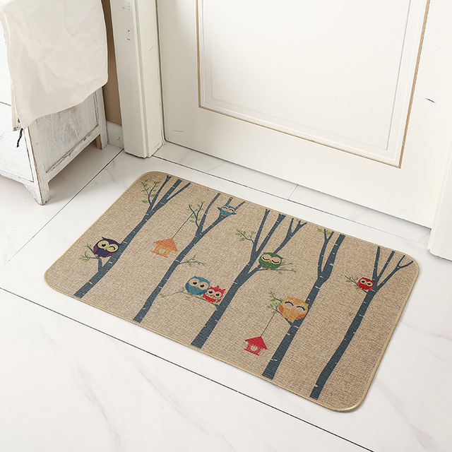 Cartoon linen floor mat for home use, washable, absorbent, quick-drying, non-slip, easy to maintain, dirt-resistant, wear-resistant bathroom mat