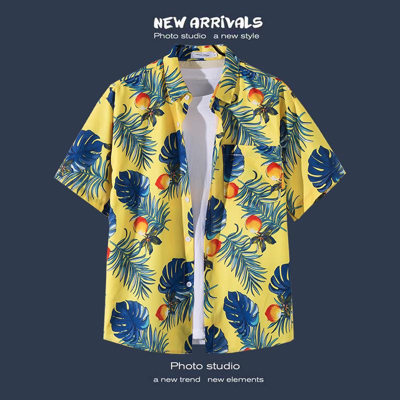 Camisas de manga corta estilo Hong Kong para hombres y mujeres, camisas florales de manga tres cuartos holgadas y delgadas de verano para playa hawaiana