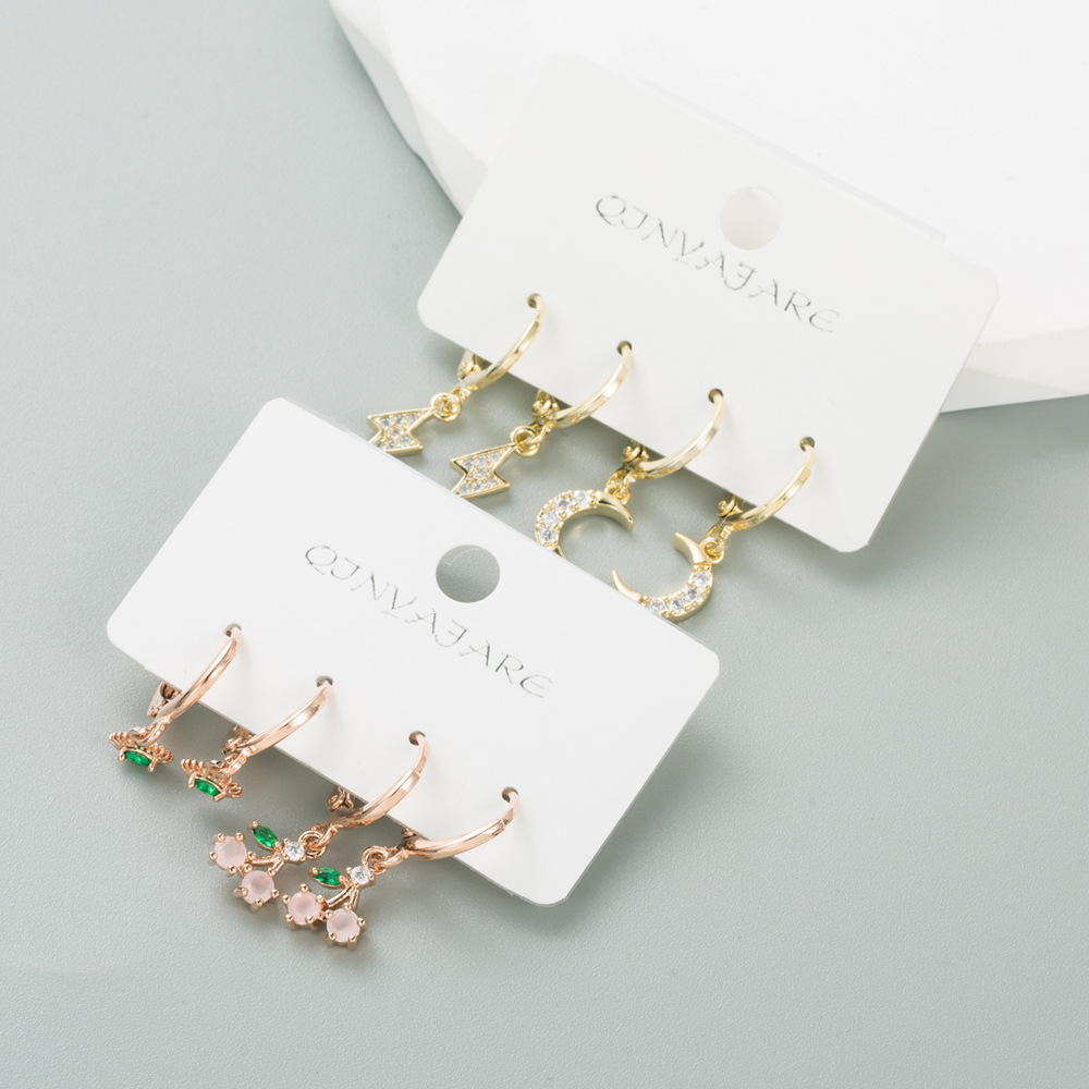 Fashion Devilu0027S Eye Moon Copper Drop Earrings Inlay Zircon Copper Earrings 2 Pairs