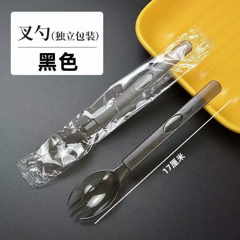 Cuchillo y tenedor desechables gruesos cucharas de plástico de doble propósito cucharas desechables de postres ligeros de alta calidad cucharas de arroz de comida occidental envasadas independientemente