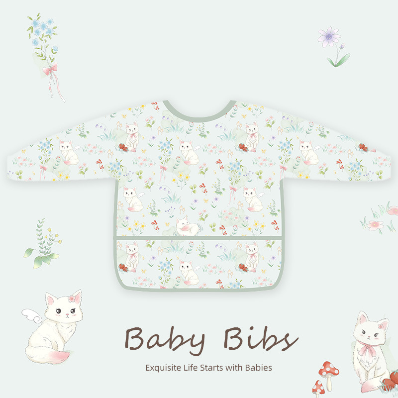 Biblioteca de bebé de algodón para niños mono de manga larga bebé comiendo babero impermeable bebé anti-vestirse suministros maternos e infantiles al por mayor
