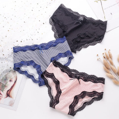 女士性感低腰蕾絲內褲 蝴蝶結性感荷葉邊三角褲跨境外貿貨源批發
