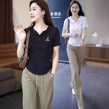 休闲运动服套装女士洋气T恤2025夏季新款时尚卫衣阔腿卫裤两件套