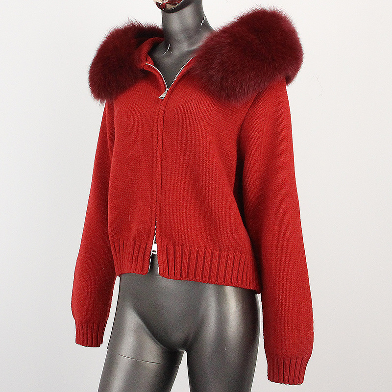 Women's Knitted Sweater With Real Fox Fur Collar For Winter_voghion.com