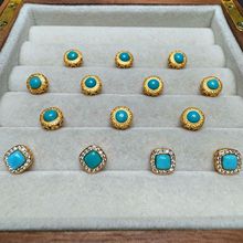 新款天然湖北松石锆石方块圆形无相佛隔珠S925银配件DIY手工文玩