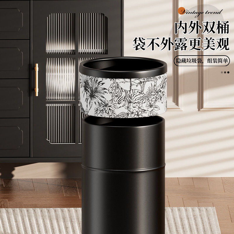 AKBK垃圾桶客厅家用大容量厨房卧室卫生间厕所酒店轻奢高档双层|undefined