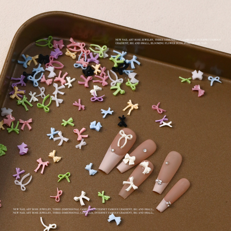 2026 Summer Bowknot Nail Art Accessories Three-Dimensional Colorful Floating Bow Resin Nail Art Accessories Internet Sensation Hot Item