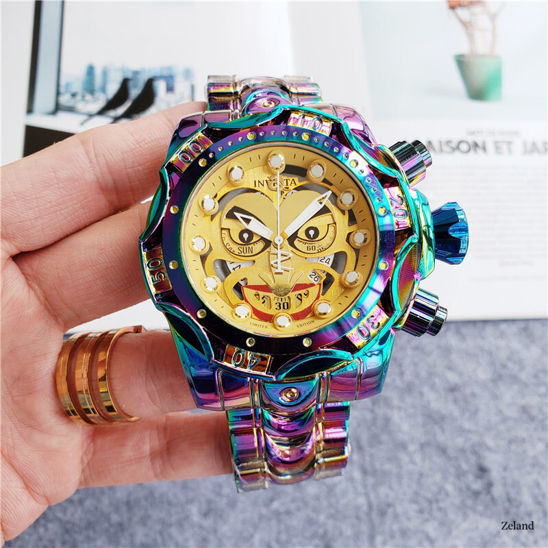 Invicta Cross-Border Best-Selling Colorful Large Dial Quartz Fake Function Three-Pin with Calendar Men's Steel Band Watch Invicta Cross-Border Best-Selling Colorful Large Dial Quartz Fake Function Three-Pin with Calendar Men's Steel Band Watch