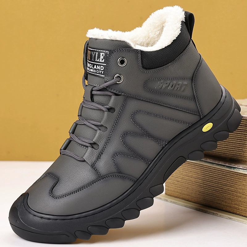 Листья головы кожаные мужские туфли новые зимние высокие багги плюс бархатные хлопчатобумажные туфли мужские кожаные мягкие кожаные повседневные хлопчатобумажные туфли