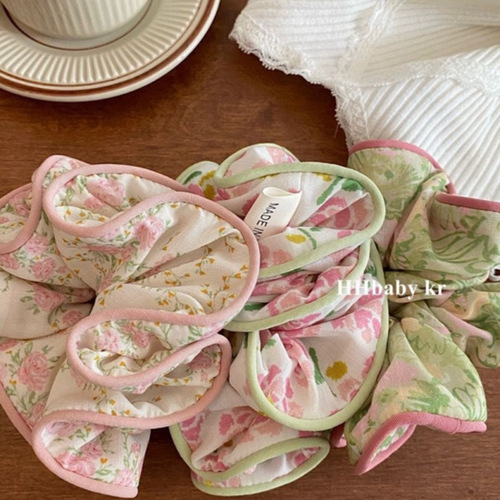 Korean new summer style simple and sweet floral large intestine hair ring retro fashion lady style hair tie hair accessories for women