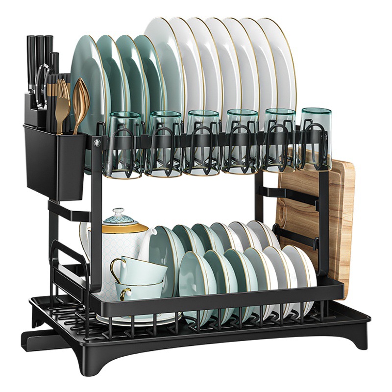 Estante de plato, estante de plato, estante de drenaje, estante de plato de doble capa de hierro, estante de almacenamiento de cocina, vajilla, estante de almacenamiento de Amazon
