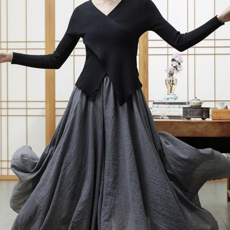 棉麻慵懒风半身裙女春夏2025新款不规则高腰百搭伞裙长款裙子时尚