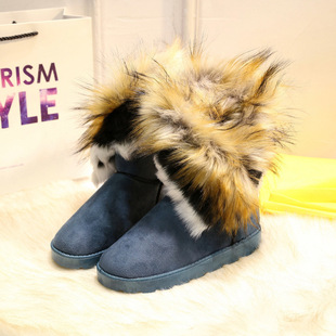 2024 Winter New Snow Shoes Thickened High Cotton Boots Flow European and American Sue Rabbit Fur Boots Women Fox Fur Snow Boots