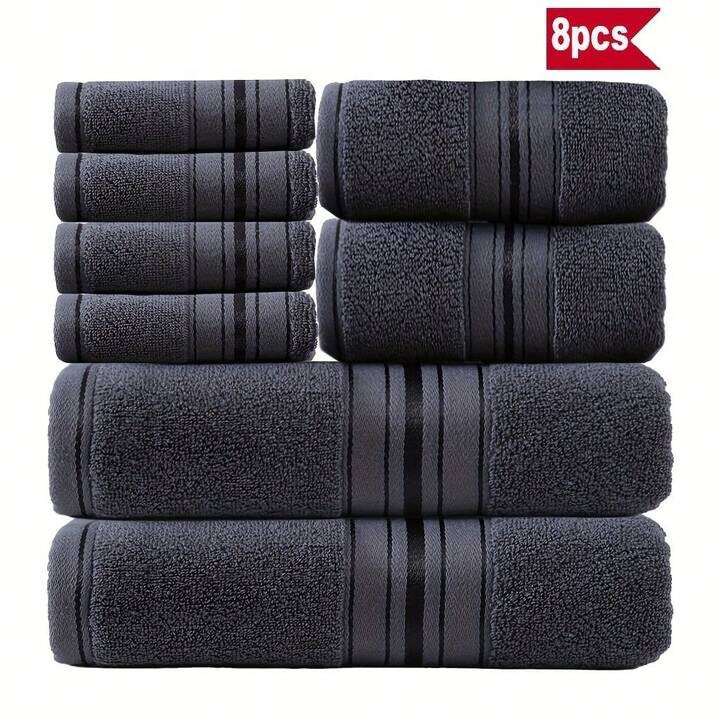 Golden Ribbon Bath Towel 70*140, Hand Towel 35*75, Square Towel 34*34, Cotton, 6-Piece Luxury Towel Set -