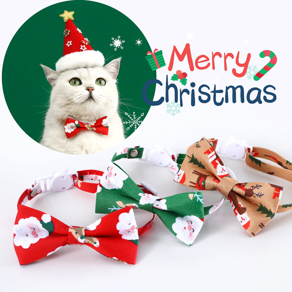 Comercio exterior mascotas gatos perros impresión árbol de Papá Noel alce arco collar corbata anti-asfixia accesorios collar