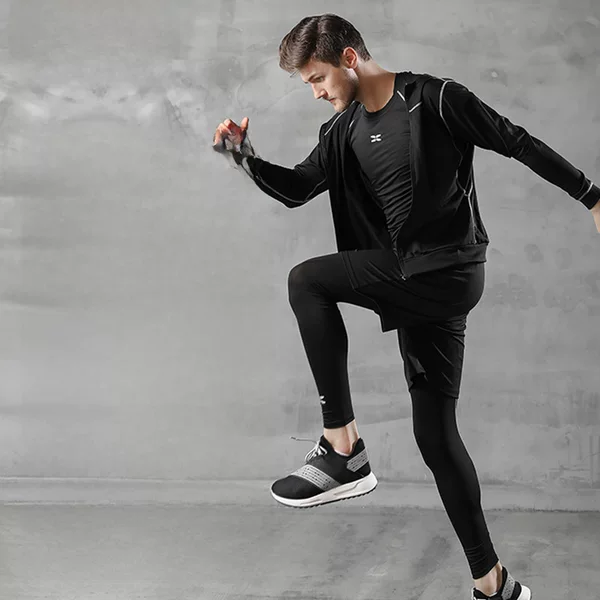Sports suit Men's Training Sweat Absorbing Running Fitness Clothes Hooded Jacket Long Sleeve Sports Clothes Zipper
