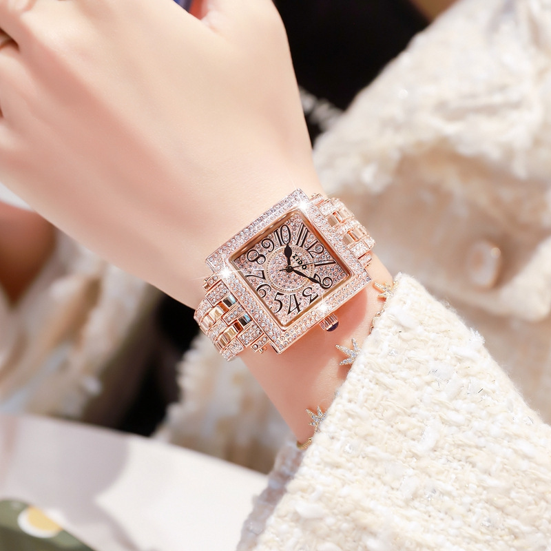 High-grade Square Full-automatic Ladies Watch Temperament Waterproof Fashion Diamond-encrusted Simple Light Luxury Retro Quartz Watch