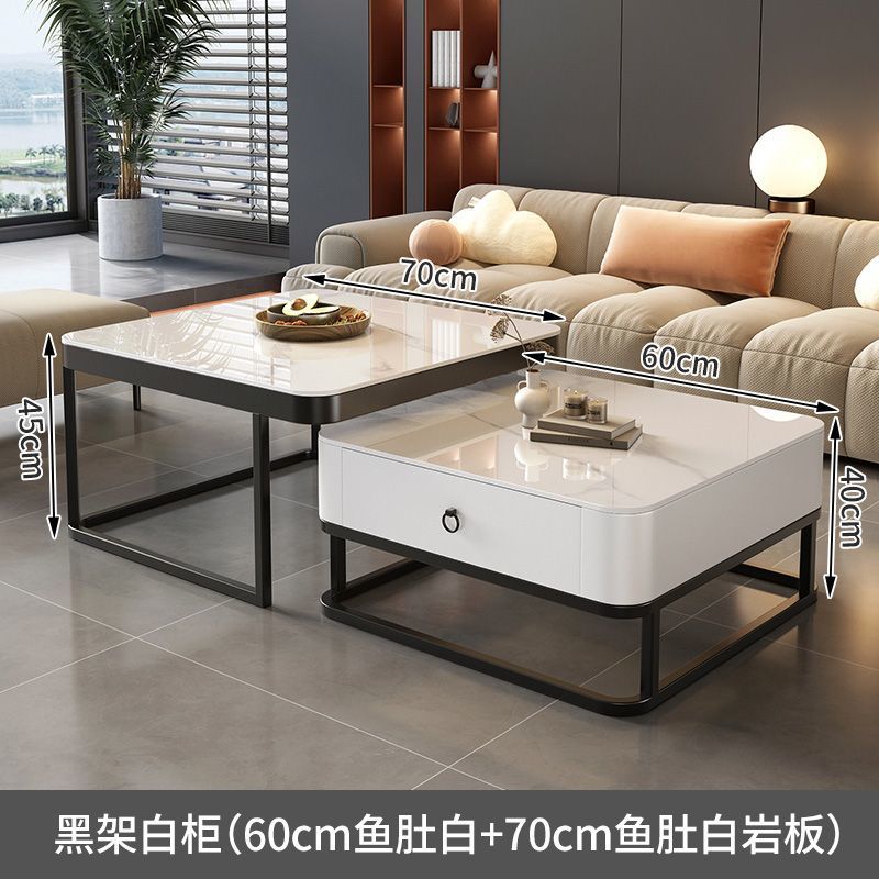 Mesa de centro de pizarra de roca, mesa de centro simple moderna de lujo ligero, sala de estar, hogar, apartamento pequeño, balcón, mesa auxiliar cuadrada italiana