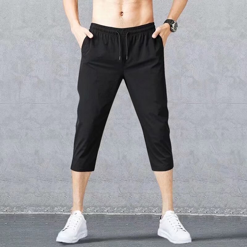 Outdoor breeches cropped straight beach pants cropped pants men's summer ice silk shorts thin loose casual sports fashion