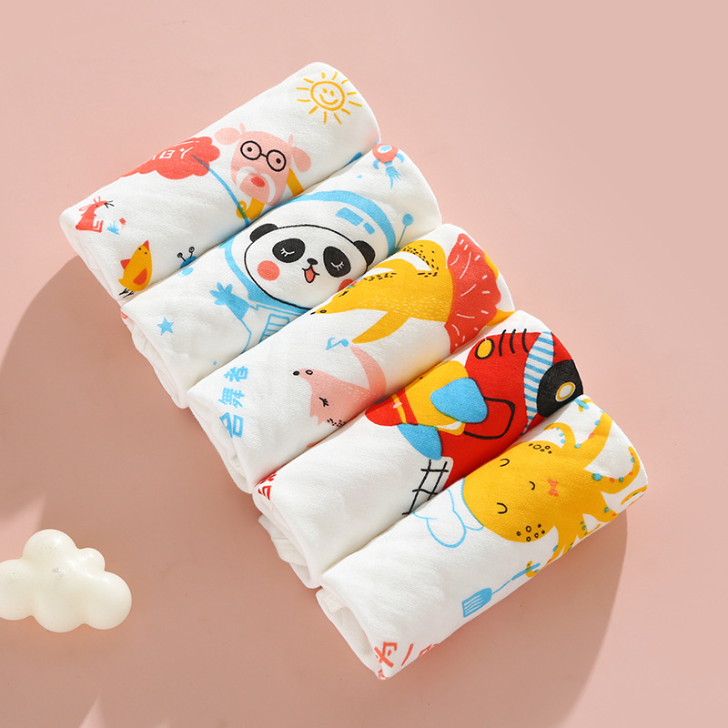 Toallas cuadradas tipo A gaza de algodón absorbente de agua transpirable impresión de lavado facial toallas cuadradas toallas para niños recién nacidos