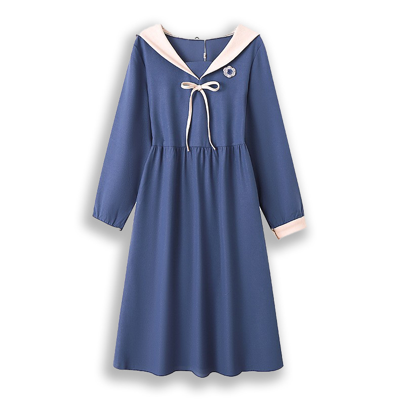 60-160kg Plus Size Navy Collar Dress 2026 Spring and Autumn Style for Slightly Chubby Girls Ladies College Style Long Sleeve Dress