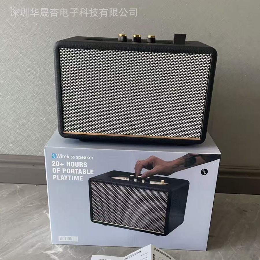 跨境适用ACTION3无线蓝牙复古马歇尔音箱桌面重低音音响大瓦数音