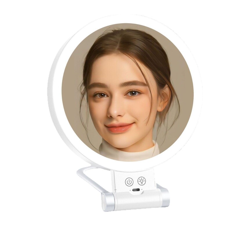 ホット販売 LED 両面ライト拡大鏡化粧鏡ライト付きハンドヘルドデスクトップ壁掛け三用化粧鏡誕生日ギフト|undefined