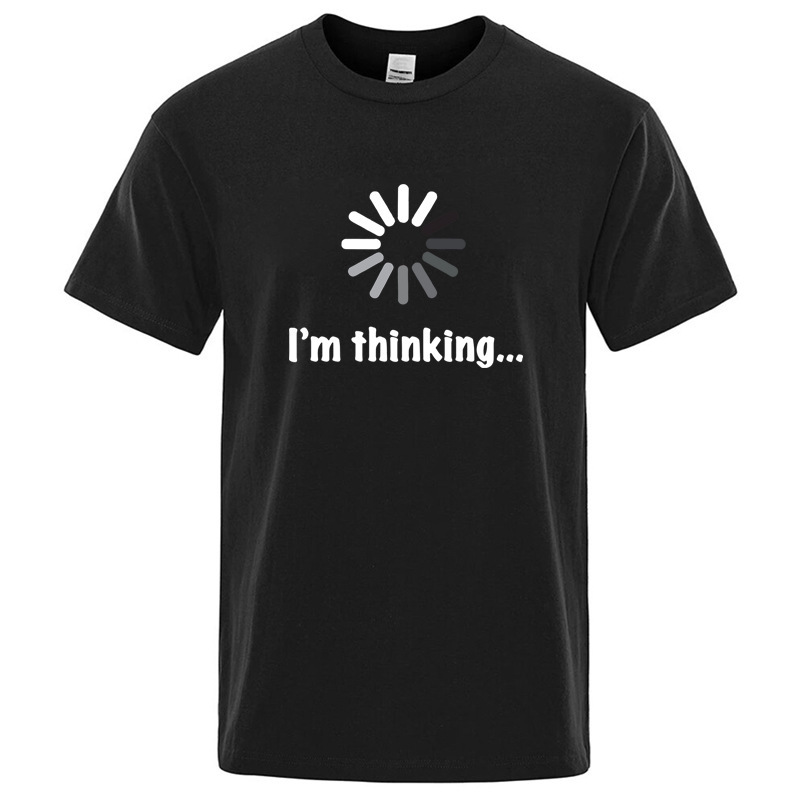 Fun "I'M Thinking" Print Casual Loose Street Style Cool Men's T-Shirt Round Neck Men's Top