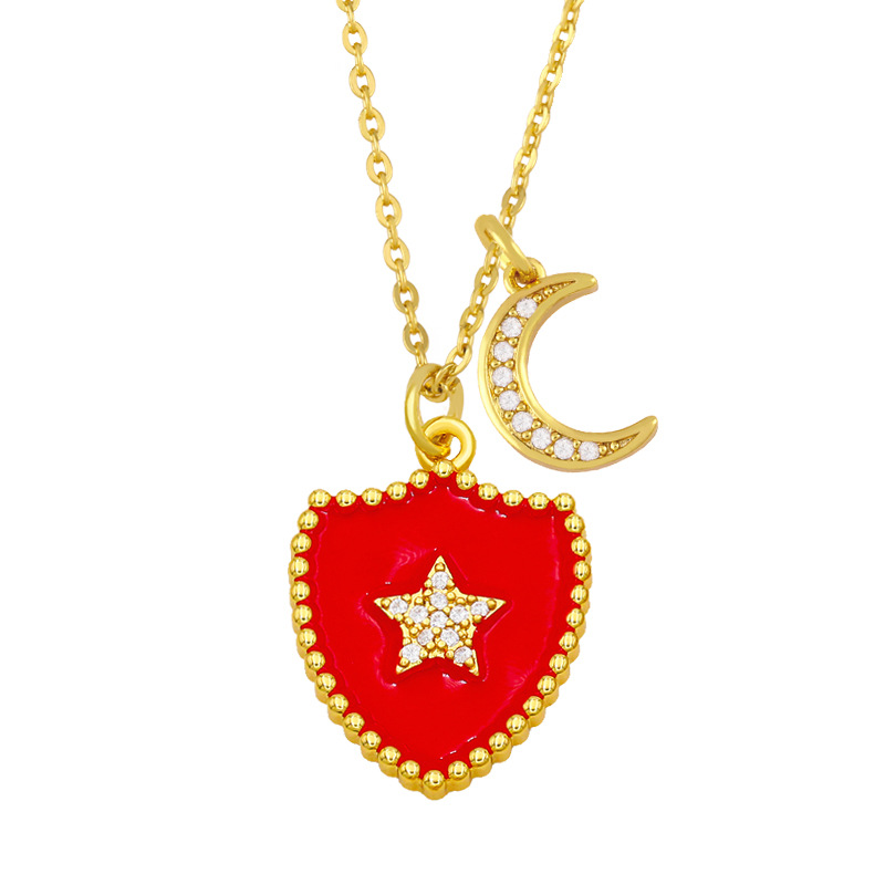 Hip-hop Double Shield Five-pointed Star Moon Pendant Necklace display picture 8