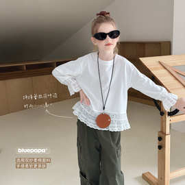 雨晨童装女童花边长袖T2025秋季新款时尚百搭花边长袖T恤