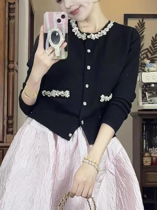 早秋新款减龄文艺范叠穿含羊毛衣外套针织开衫女撞色假两件上衣|undefined
