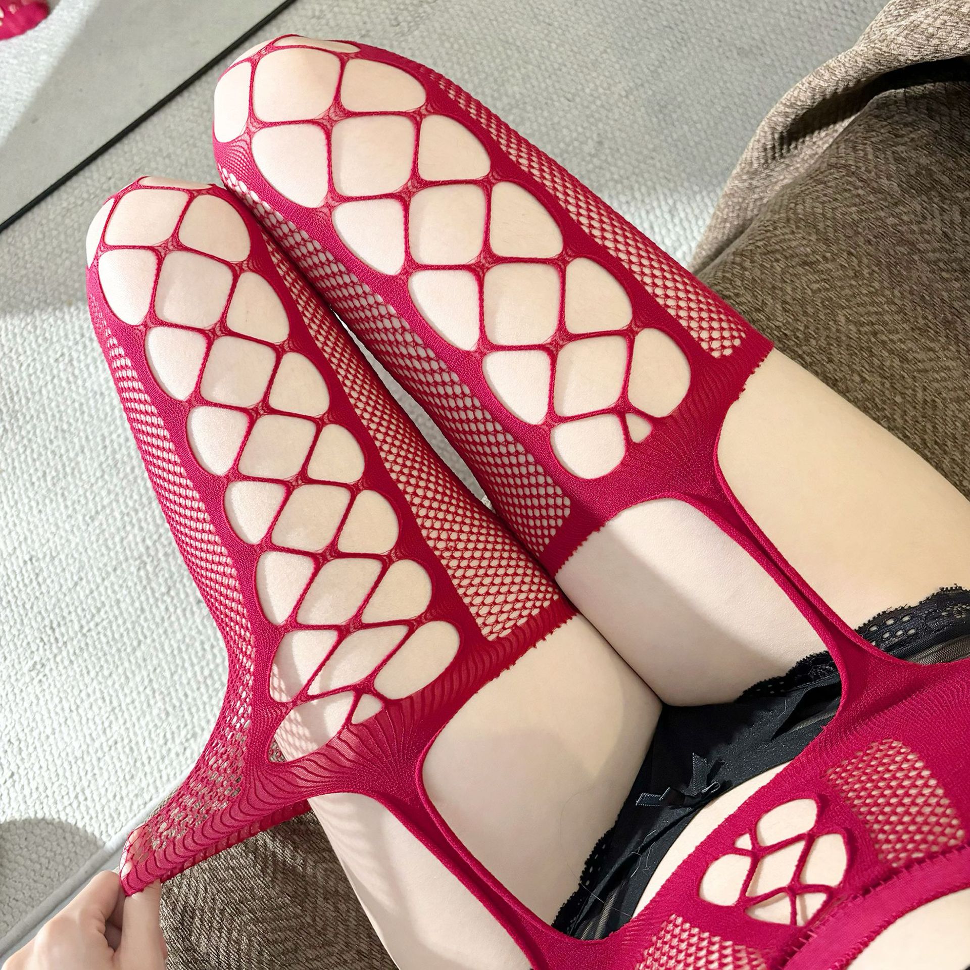 European and American Sexy Cut Out Jacquard Garter Stockings Sexy Nightclub Black Stockings Long Fishnet Stockings Sexy Stockings Women Summer Thin