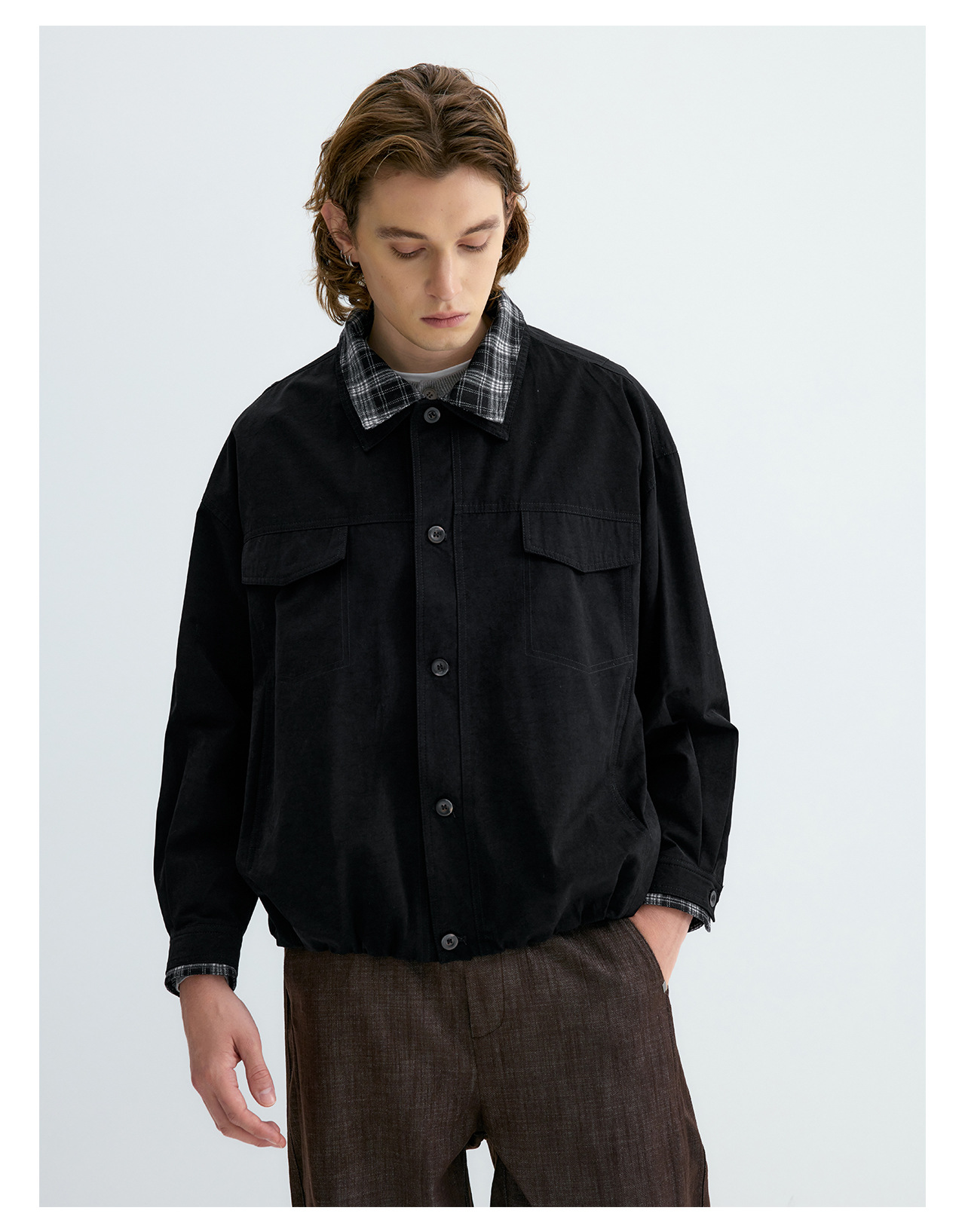 UNF Plaid Layered-Look Oversized Jacket