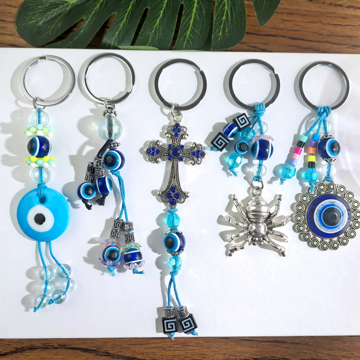 Оригинальный брелок «Глаз дьявола» из цинкового сплава, крест-паук, подвеска с синим глазом, подвеска для сумки, оптовая продажа