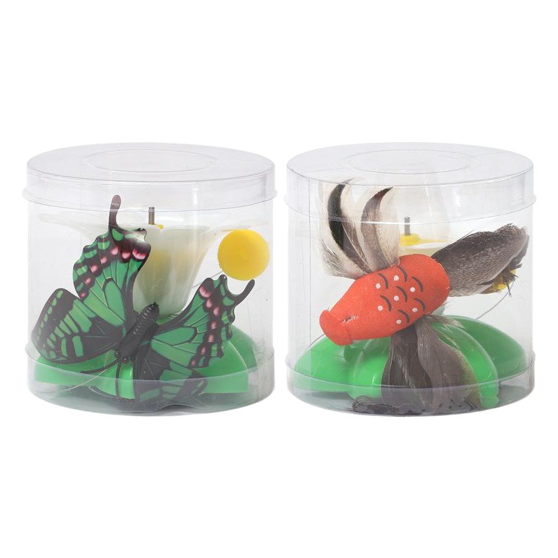 Fábrica en stock al por mayor diversión inteligente automática giratoria gato teaser pájaro volador mariposa alrededor de flores gato juguete