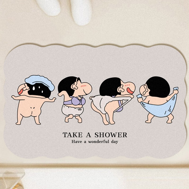 Cartoon Crayon Xiaoxin bathroom absorbent floor mat household bathroom bathroom diatom mud quick-drying non-slip floor mat