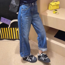 韩版大码直筒牛仔裤女2025秋季新款小个子高腰显瘦显腿长法棍裤潮