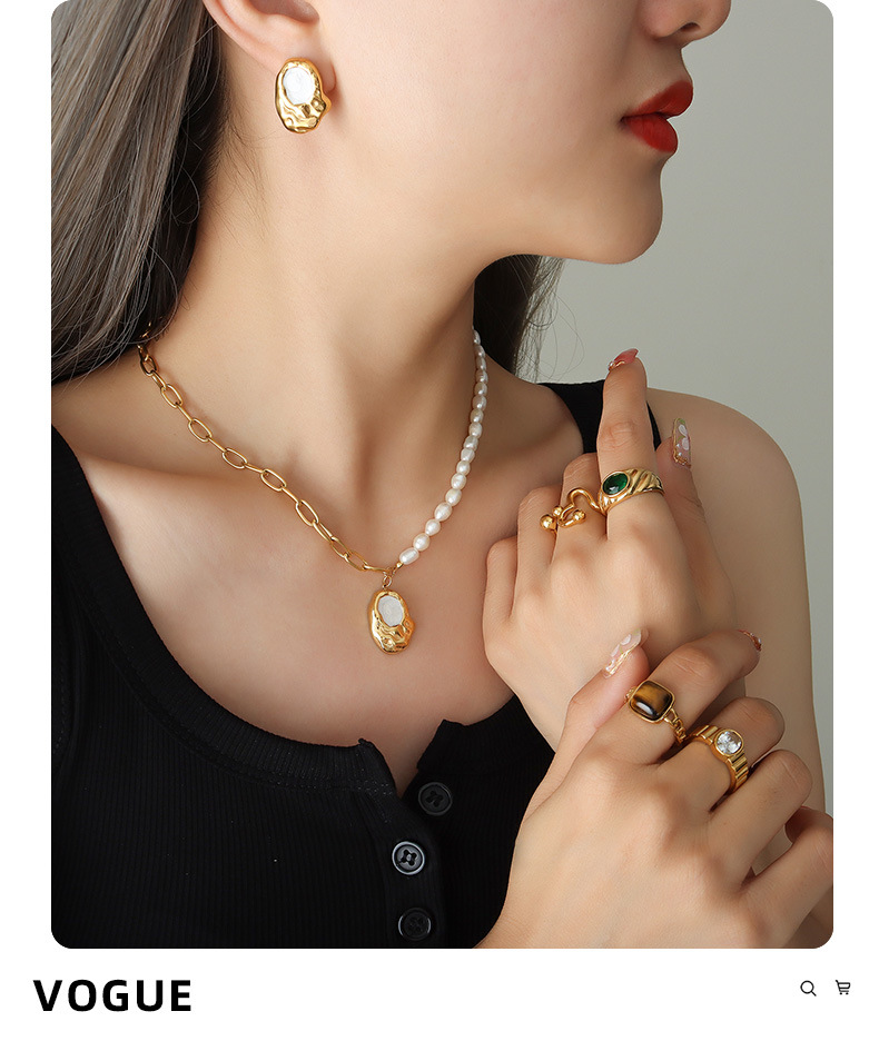 Vintage Style Solid Color Titanium Steel Enamel Pearl Plating Womenu0027S Earrings Necklace