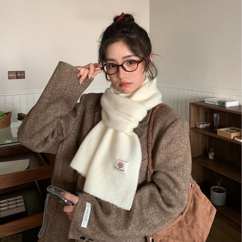 韩系ins百搭度纯色围巾女 2025秋冬简约针织保暖防寒情侣毛线围脖|undefined